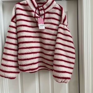 Eleven Eleven Red & Pink Stripe Sherpa Pullover Jacket XL Cozy Fleece
